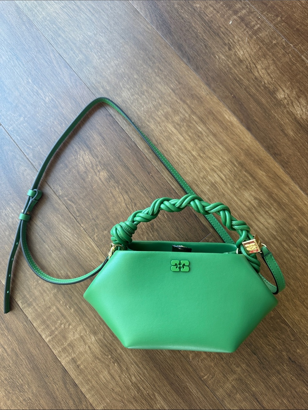 BRAND NEW (never used) GANNI juniper MINI BOU BAG 
Green Braided-Handle Bag